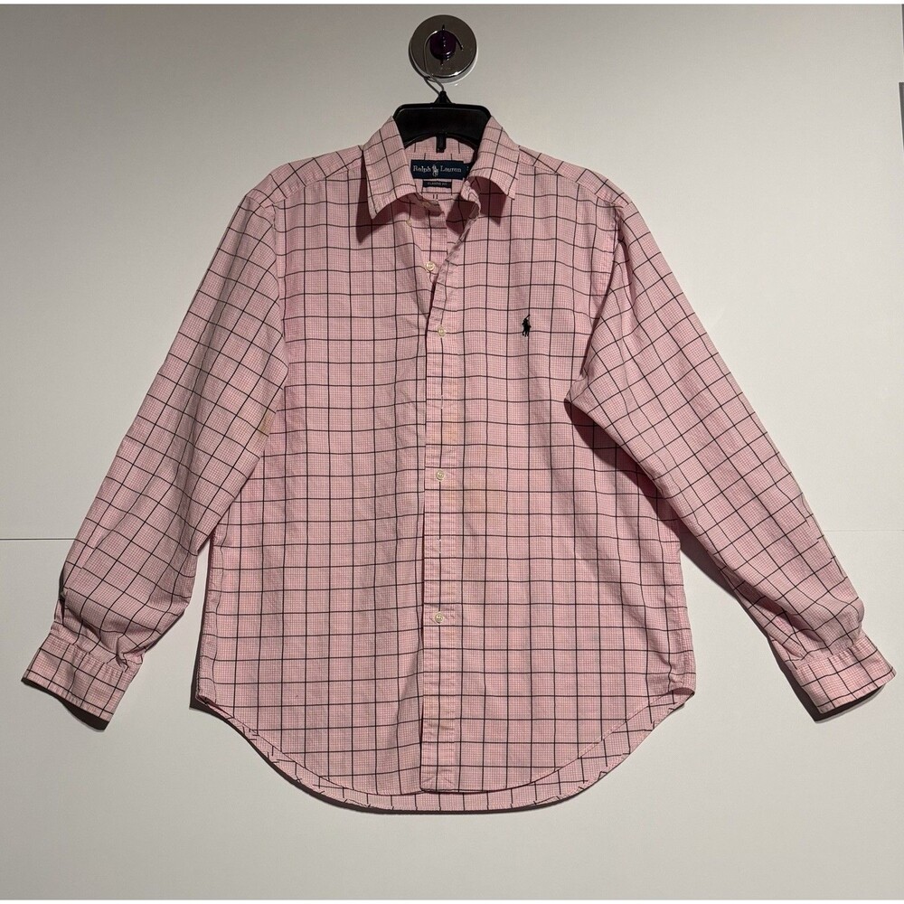 Men’s Polo Ralph Lauren Pink Plaid Button Down Shirt Size Large Custom Fit